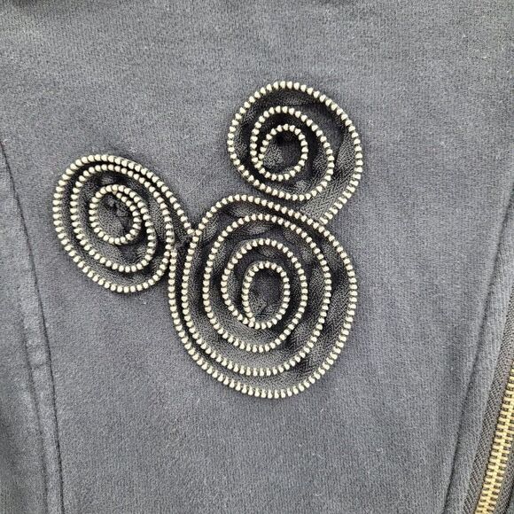 Disney Parks Disneyland Moto Jacket Sweatshirt M Black Sequined Mickey 3D Zip - Picture 8 of 17